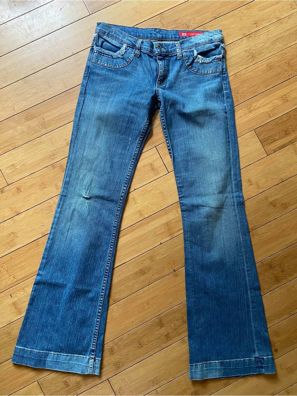 X2 Women's Classic Blue Boot Cut Jeans with Rhinestones